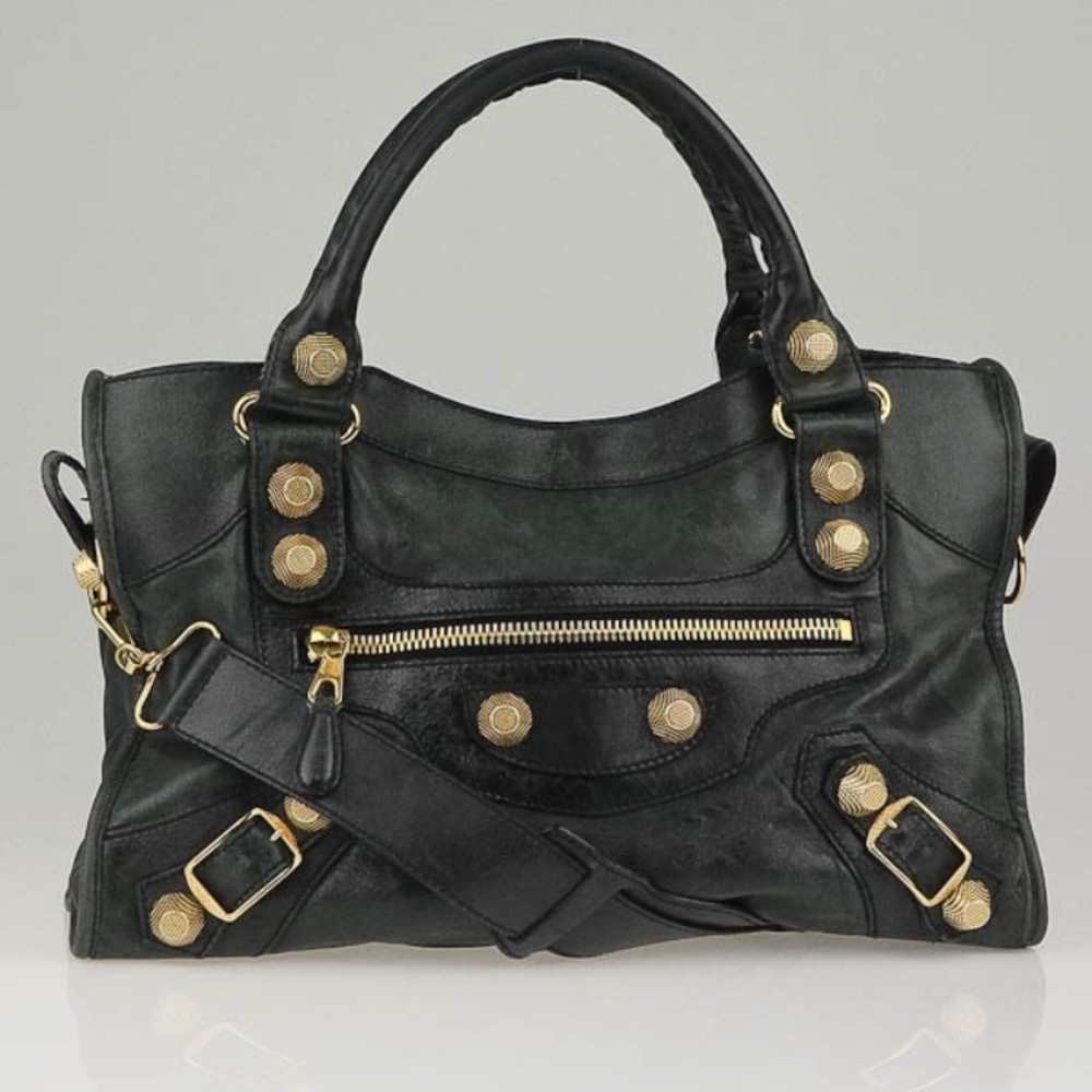 Authentic Balenciaga City Gold Studded Handbag